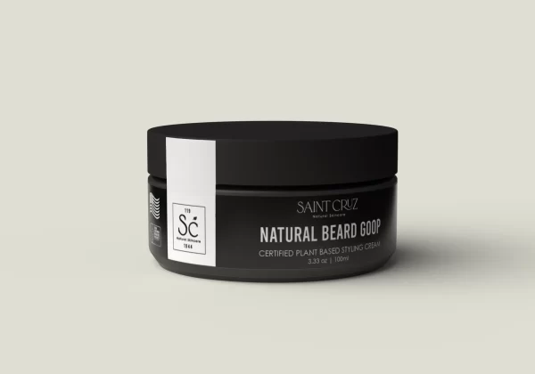 A jar of All Natural Beard Goop on a white background.